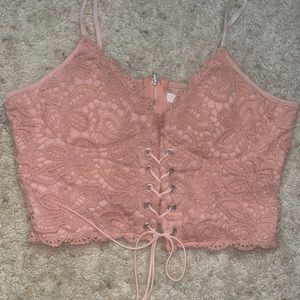 Romwe Pink Lacy Top
